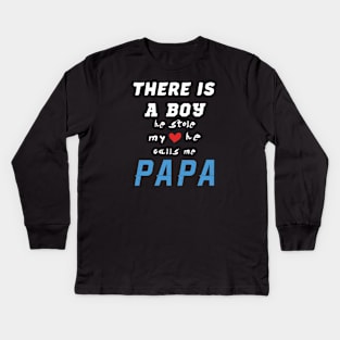 Papa Gifts Shirts from Grandson, he Stole My Heart Kids Long Sleeve T-Shirt